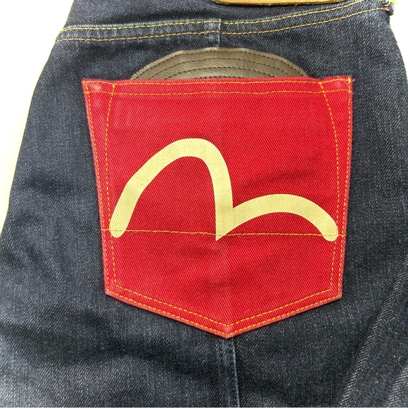 Evisu Selvedge Jeans Mens 30x34 Red Pocket White Seagull Logo Japan Denim RARE - Picture 5 of 16